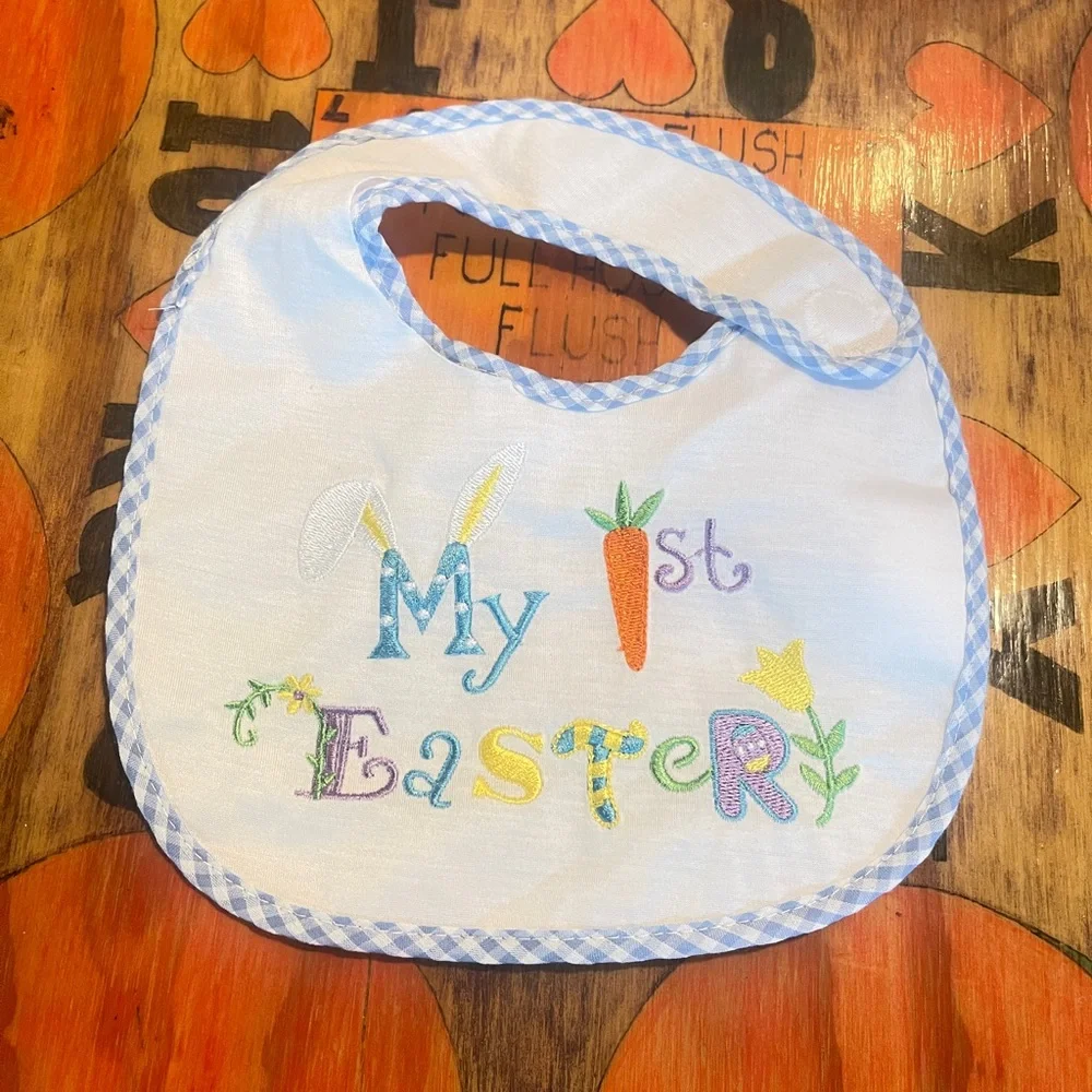 My First Easter Embroidered Bib NEW. Please check measurements and pics.